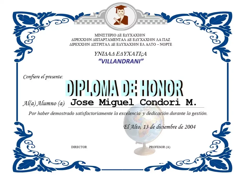 Diploma de honor para estudiantes destacados word